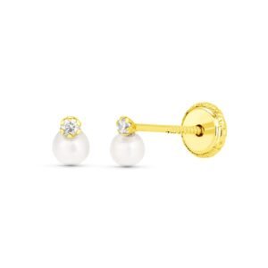 Pendiente perla y circonita 3.5mm oro 18k
