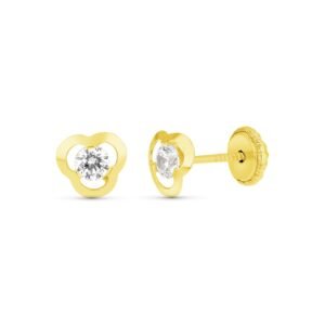 Pendiente trébol y circonita 6mm oro 18k