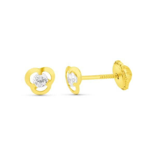 Pendientes trébol 5mm circonita oro 18k