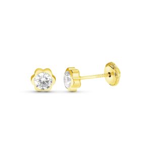 Pendientes flor 5.2mm con circonitas oro 18k