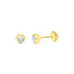 Pendientes hexagono 4.3mm circonitas oro 18k