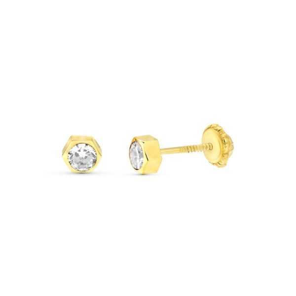 Pendientes hexagono 4.3mm circonitas oro 18k