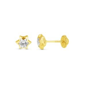 Pendiente estrella y circonita 6mm oro 18k