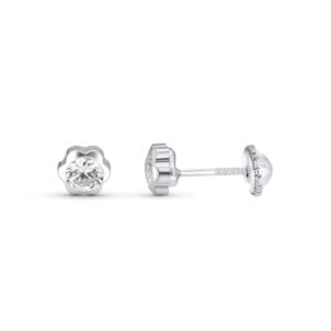Pendientes flor y circonita 5.30mm oro blanco 18k