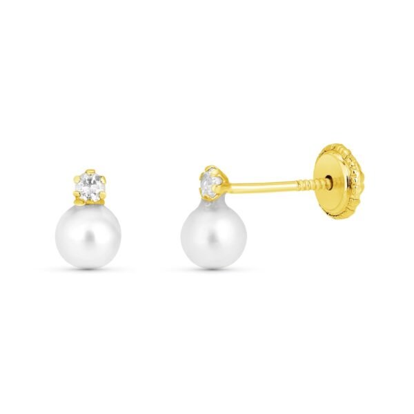 Pendientes perla y circonita 4mm 18k
