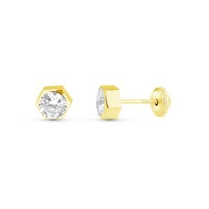 Pendientes hexagono 6mm oro 18k