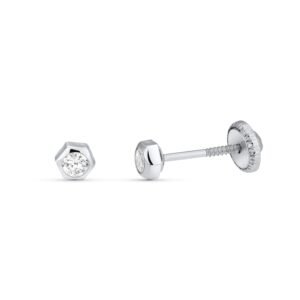 Pendiente hexágono 3.8mm oro blanco 18k