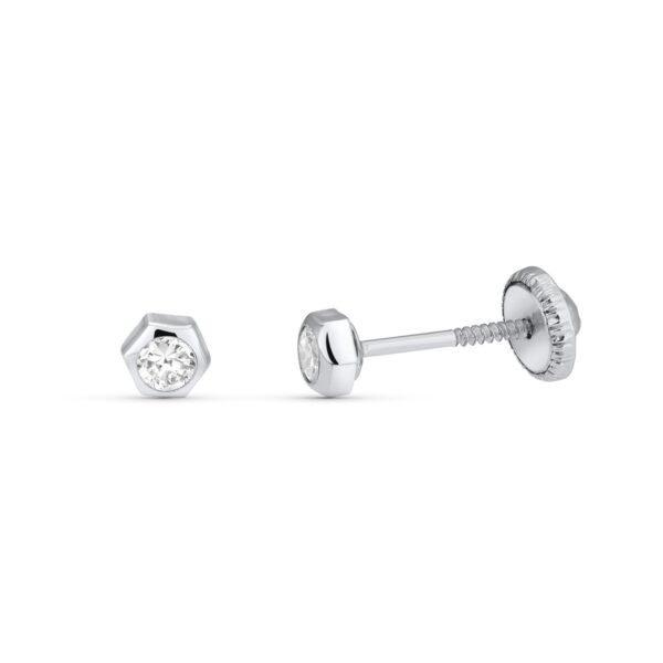Pendiente hexágono 3.8mm oro blanco 18k