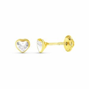 Pendiente corazón 4.5mm con circonita oro 18k