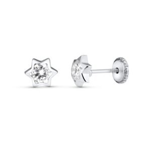 Pendientes estrella 5.5mm con circonita oro blanco 18k