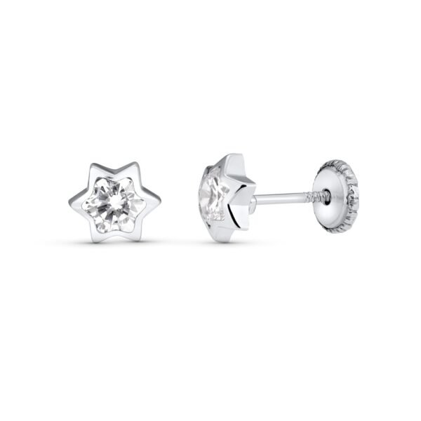 Pendientes estrella 5.5mm con circonita oro blanco 18k