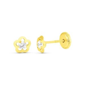 Pendientes flor 5mm con circonita oro 18k