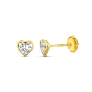 Pendientes corazón circonita oro 18k