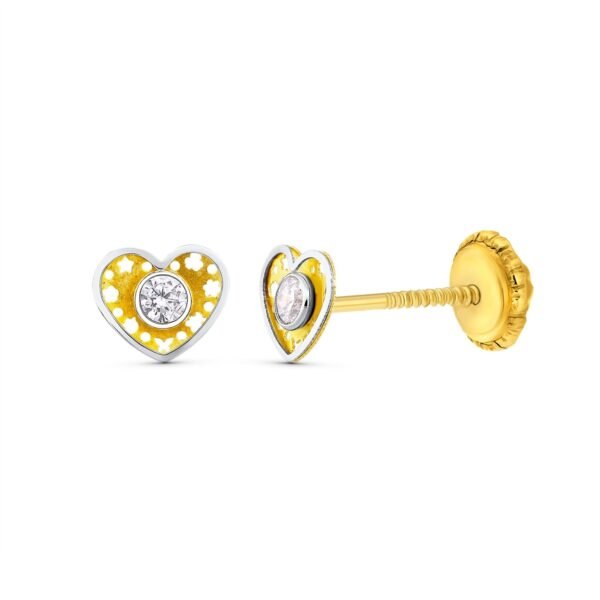 Pendientes corazon oro blanco y amarillo oro 18k