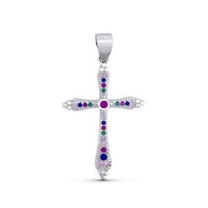 Cruz plata piedras de colores
