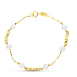 Pulsera comunión oro 18k perla y circonitas