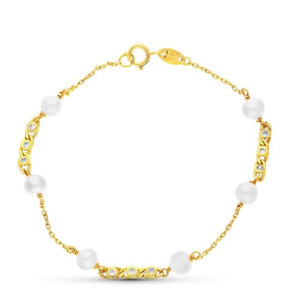 Pulsera comunión oro 18k perla y circonitas