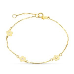 Pulsera comunión oro 18k flor