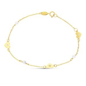 Pulsera comunión oro 18k corazón y perla