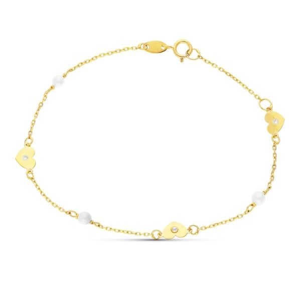 Pulsera comunión oro 18k corazón y perla