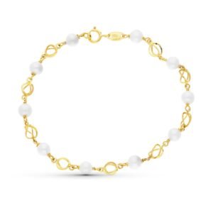 Pulsera comunión oro 18k perla y canastilla.