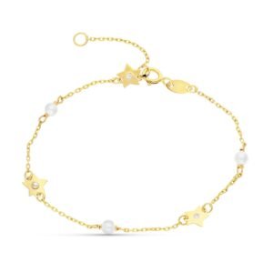 Pulsera comunión oro 18k estrella y perla