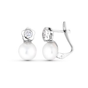 PENDIENTE FLOR Y PERLA ORO 18K