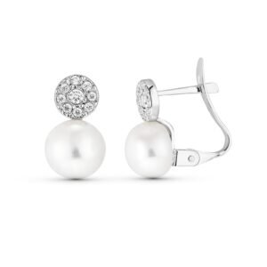 PENDIENTES PERLA Y CIRCONITAS ORO 18K