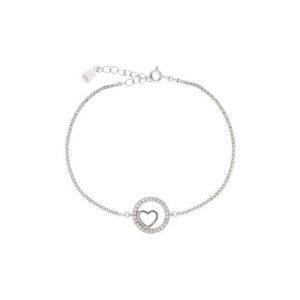 Pulsera Plata Rodio Circulo Corazón Circonitas