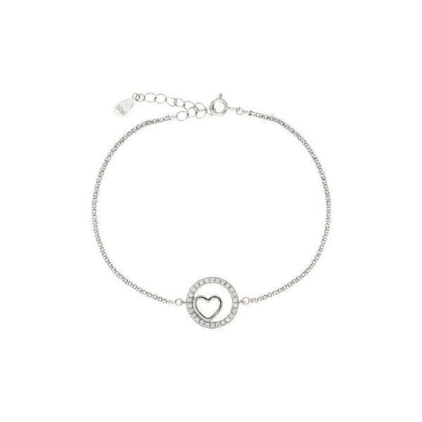 Pulsera Plata Rodio Circulo Corazón Circonitas