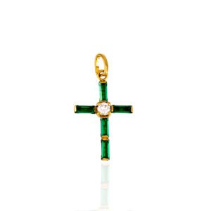 CRUZ ORO ESMERALDA PEQUEÑA 18 KILATES