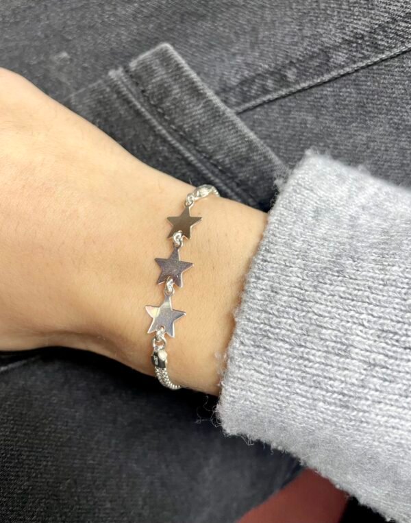 PULSERA PLATA DOBLE CADENA Y TRES ESTRELLAS - Imagen 3