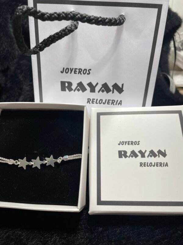 PULSERA PLATA DOBLE CADENA Y TRES ESTRELLAS - Imagen 5