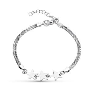PULSERA PLATA DOBLE CADENA Y TRES ESTRELLAS
