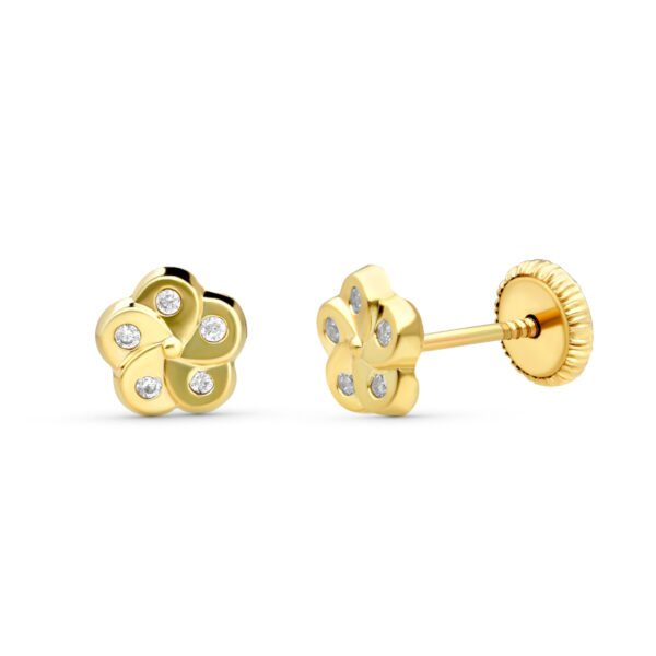 PENDIENTES FLOR CON CIRCONITAS ORO 9KILATES