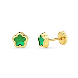 PENDIENTES FLOR VERDE EN ORO DE 9 KILATES