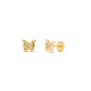 PENDIENTES MARIPOSA CON CIRCONITAS ORO 9 KILATES