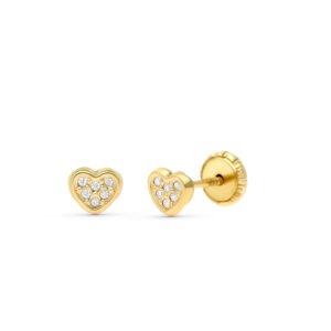 PENDIENTES CORAZON CON CIRCONITAS ORO 9KILATES