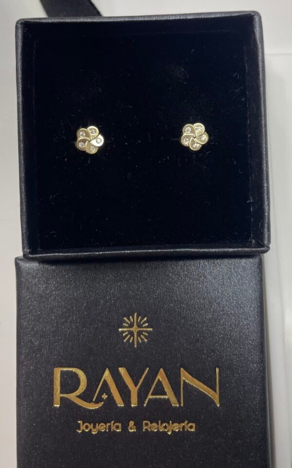 PENDIENTES FLOR CON CIRCONITAS ORO 9KILATES - Imagen 2