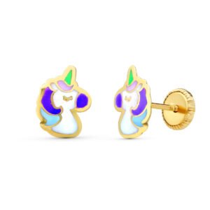 PENDIENTES UNICORNIO ORO 9 KILATES
