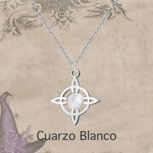 COLGANTE NUDO BRUJA ACERO CUARZO BLANCO