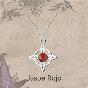 COLGANTE ACERO NUDO DE BRUJA JASPE ROJO