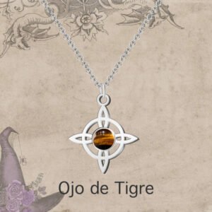 COLGANTE ACERO NUDO DE BRUJA OJO DE TIGRE
