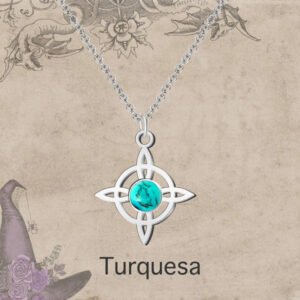 COLGANTE ACERO NUDO DE BRUJA TURQUESA