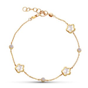 PULSERA FLOR CON NACAR Y CIRCONITA ORO 9K