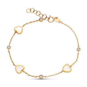 PULSERA CORAZONES NACAR Y CIRCONITAS ORO 9KILATES