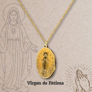 CADENA CON COLGANTE VIRGEN DE FATIMA ACERO CHAPADO