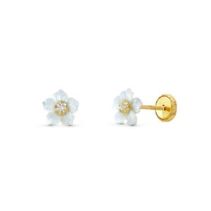 PENDIENTES FLOR NACAR CON CIRCONITA ORO 9KTS