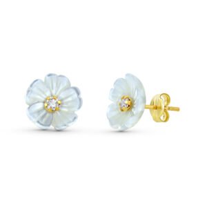 PENDIENTES FLOR NACAR CON CIRCONITA ORO 9KTS