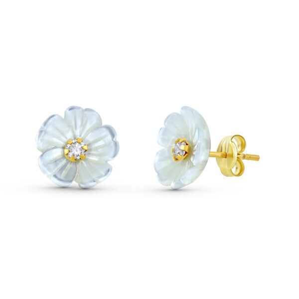 PENDIENTES FLOR NACAR CON CIRCONITA ORO 9KTS